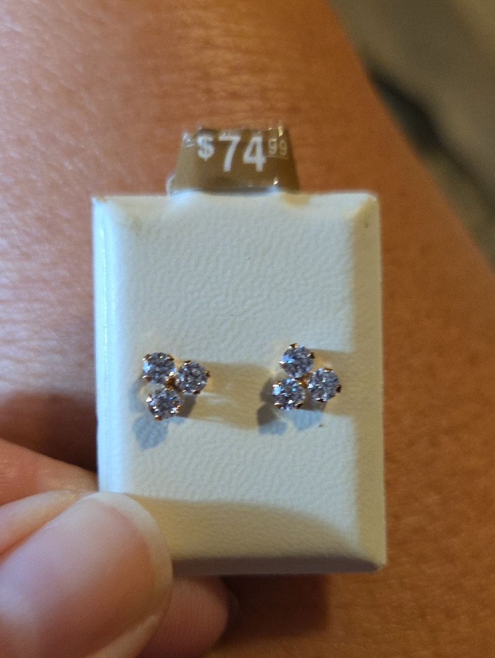 Classic Three-Cluster Clear Stone Stud Earrings - 10k